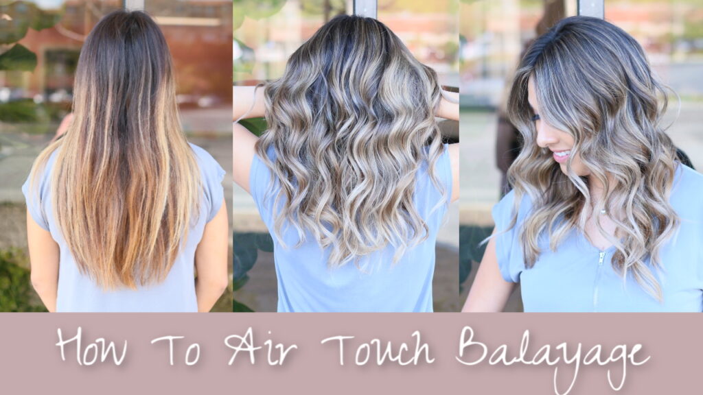 before and after of a air touch balayage technique