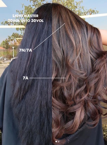 color correction result on dark hair using integrity-focused bleach for dark hair approach