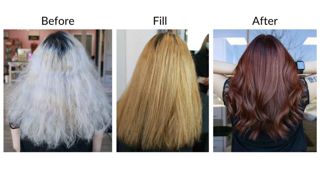 blonde to copper red hair filling technique