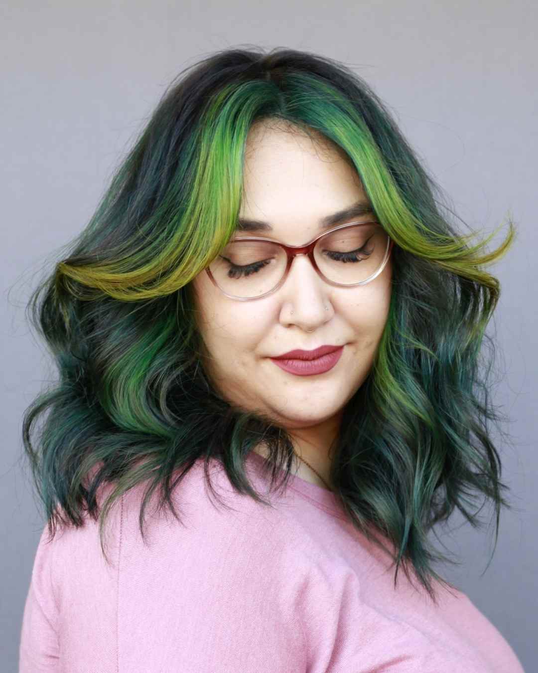 Vivid Green to Yellow Colormelt on Dark Hair Mirella Manelli