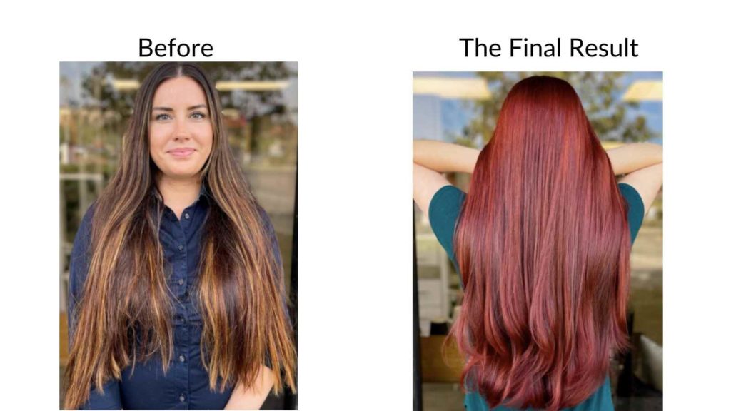 before and after dark hair to red