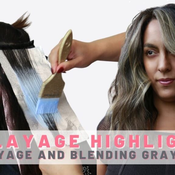 Foilayage highlights on dark hair
