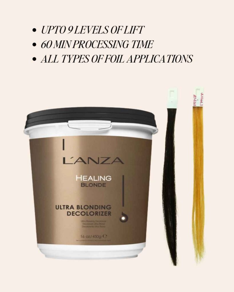 Gentle bleach lightener for fragile hair, offering lift with healing properties.