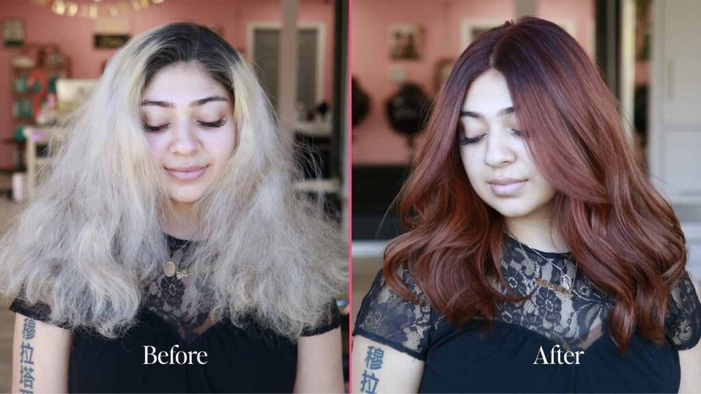 platinum blonde to red hair hair color correction